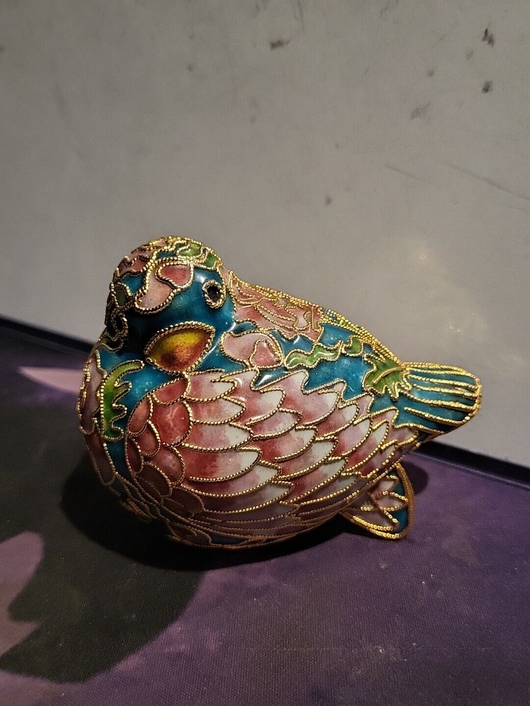 Vintage Cloisonné Multi Color Enamel Metal Bird Figure  