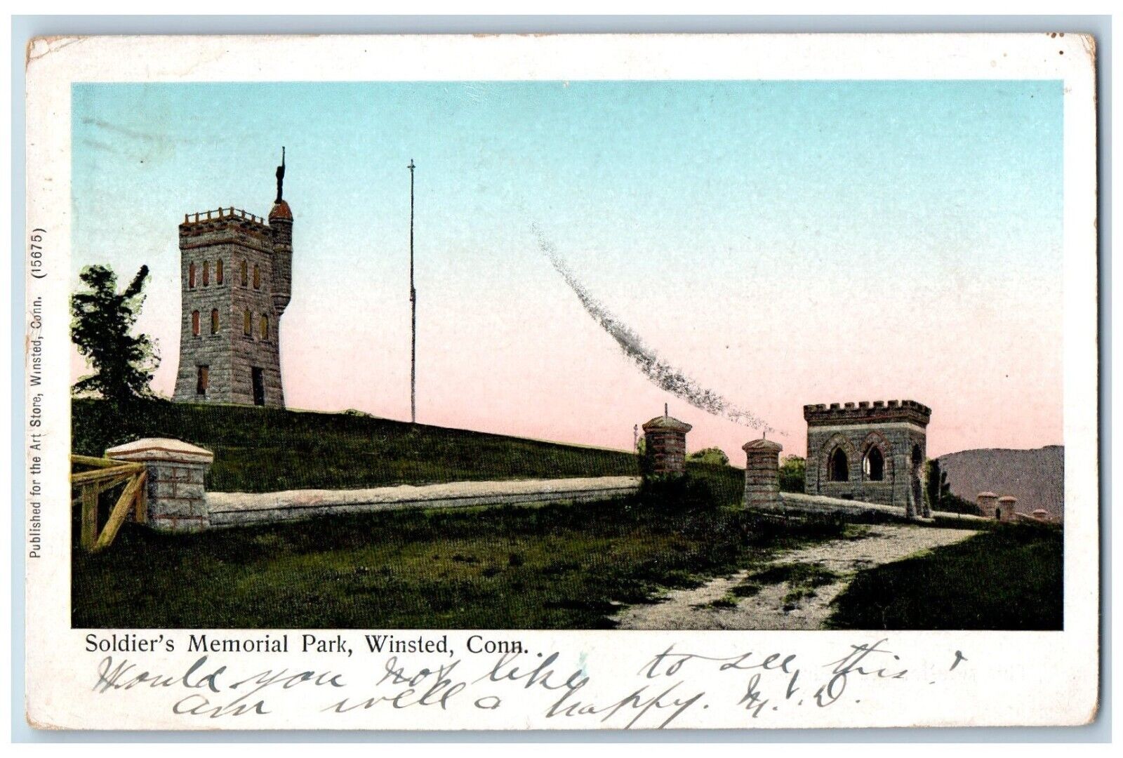Winsted Connecticut Postcard Soldier\'s Memorial Park 1905 Copper Window Vintage