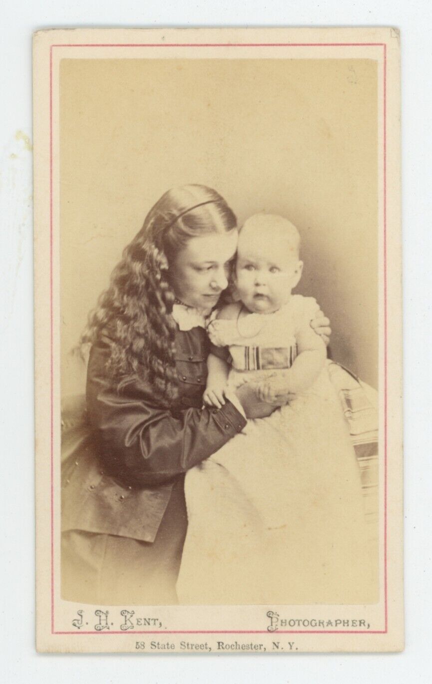 Antique CDV Circa 1870s Affectionate Beautiful Young Girl & Baby Rochester, NY