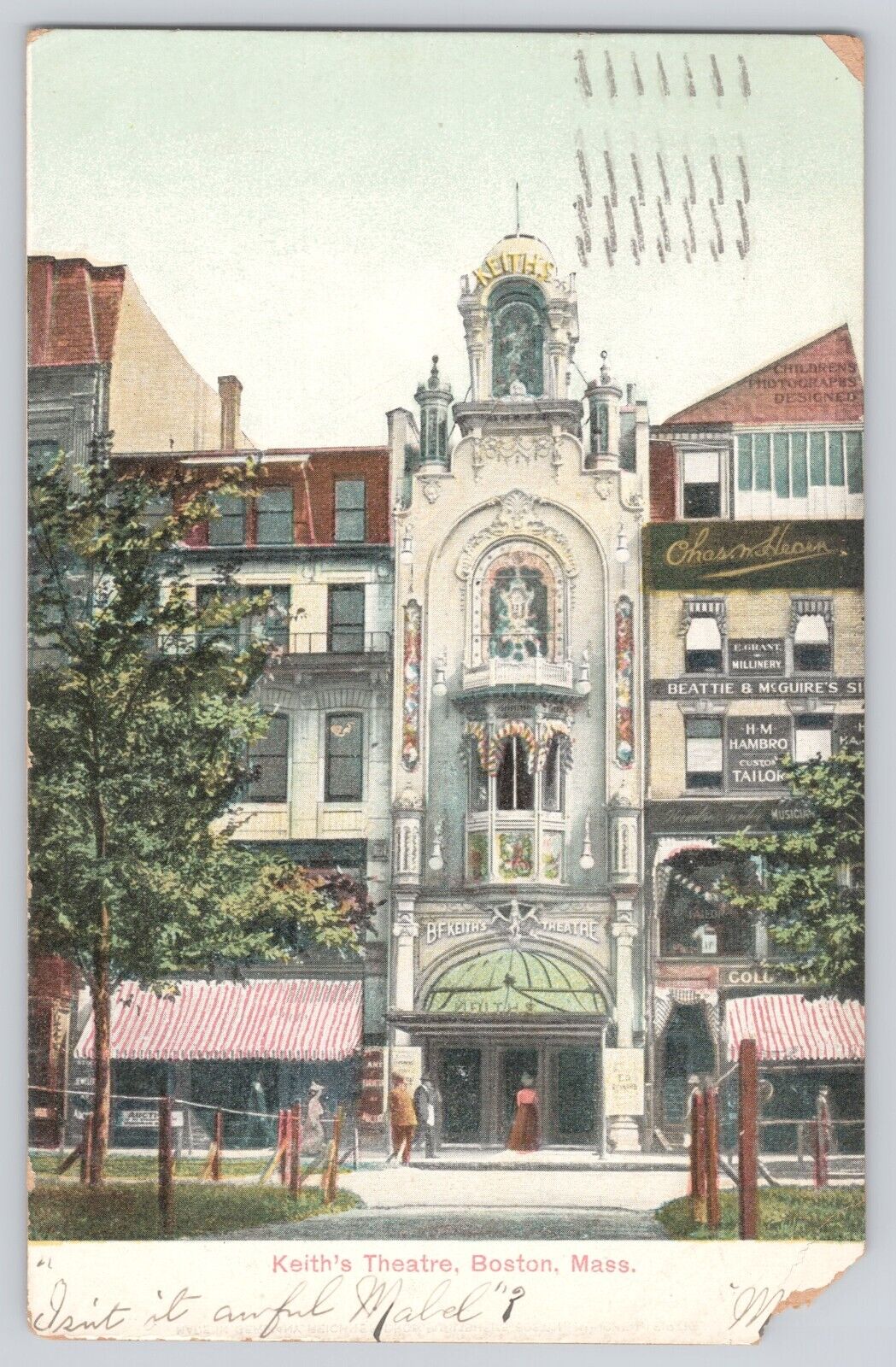 Postcard Massachusetts Boston Keith's Theatre Antique Vintage 1907