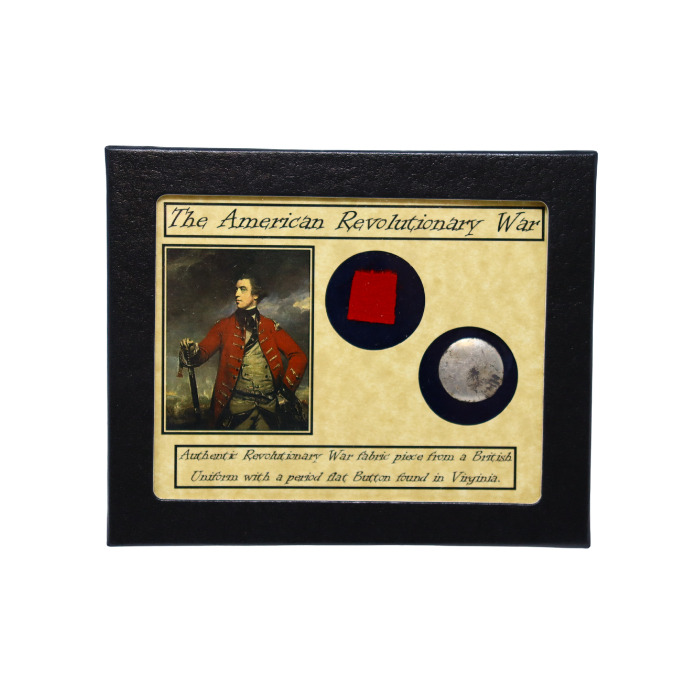 Authentic Revolutionary War Fabric Piece from British Uniform w/ Button in Case