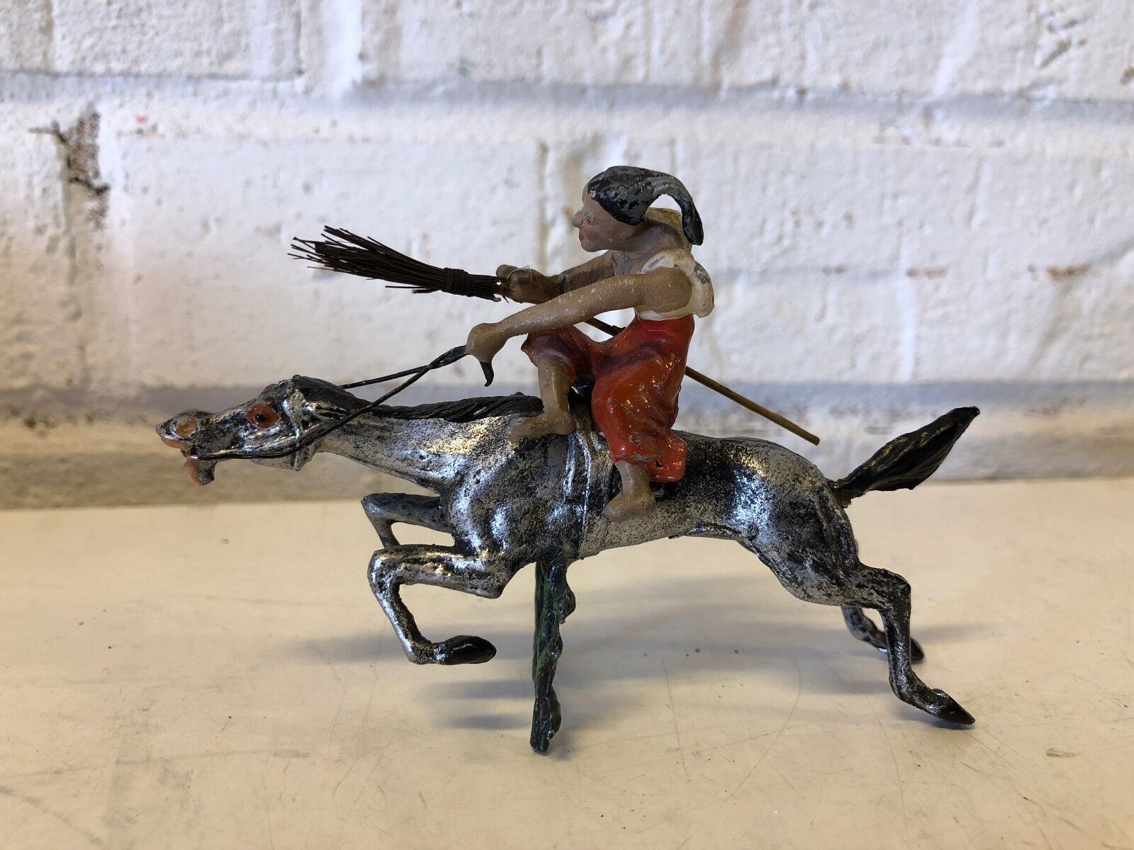 Vintage Possibly Antique Metal Female Jockey with Whip