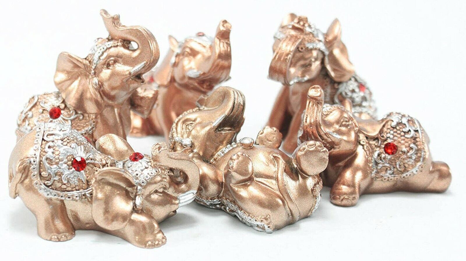Set of 6 Gold Lucky Elephants Statues Feng Shui Figurine Home Decor Gift