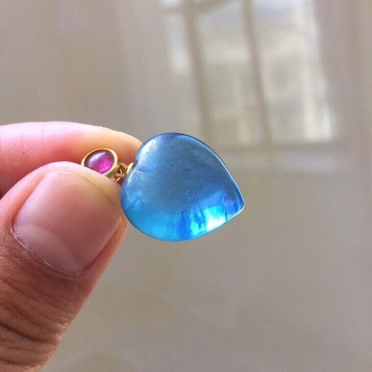 19*18mm Natural Blue Aquamarine Gemstone Translucent Carving Pendant AAA