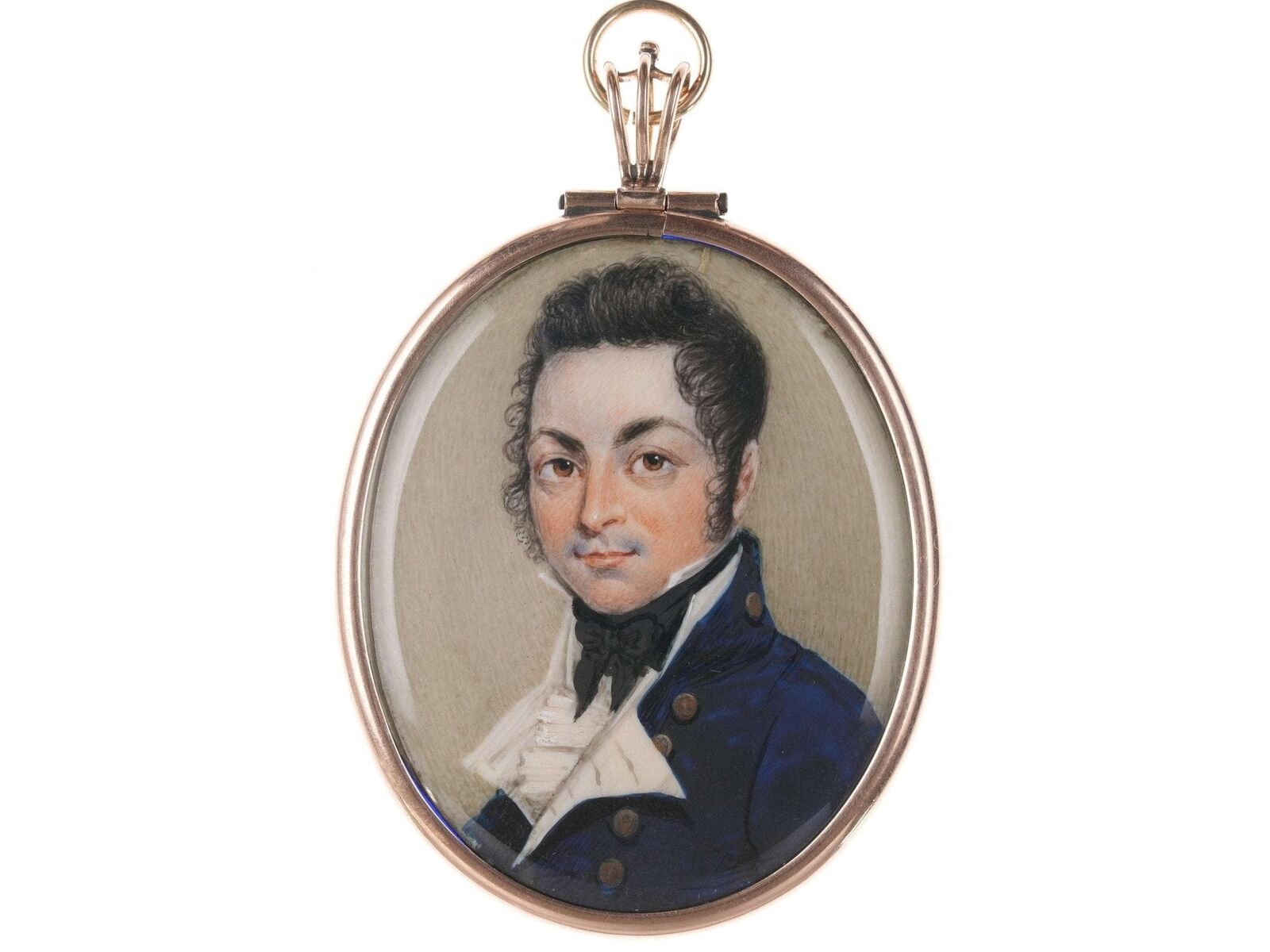 Large Georgian 14k Gold Mounted Portrait miniature pendant