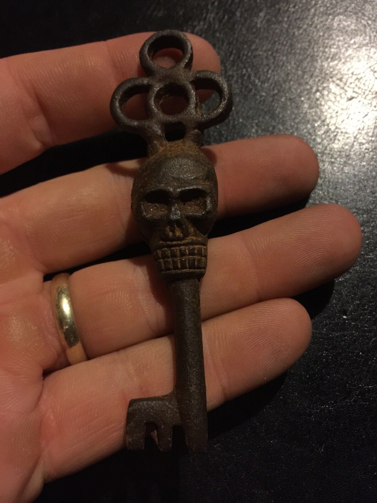 Victorian Skull Key Castle Skeleton Cast Iron Metal Cathedral Patina Collector