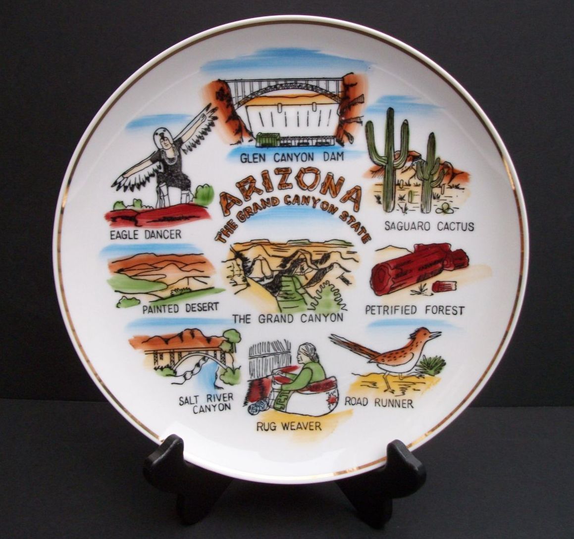 Vintage Large Arizona Souvenir Plate Rug Weaver More Handpainted Made in Japan 