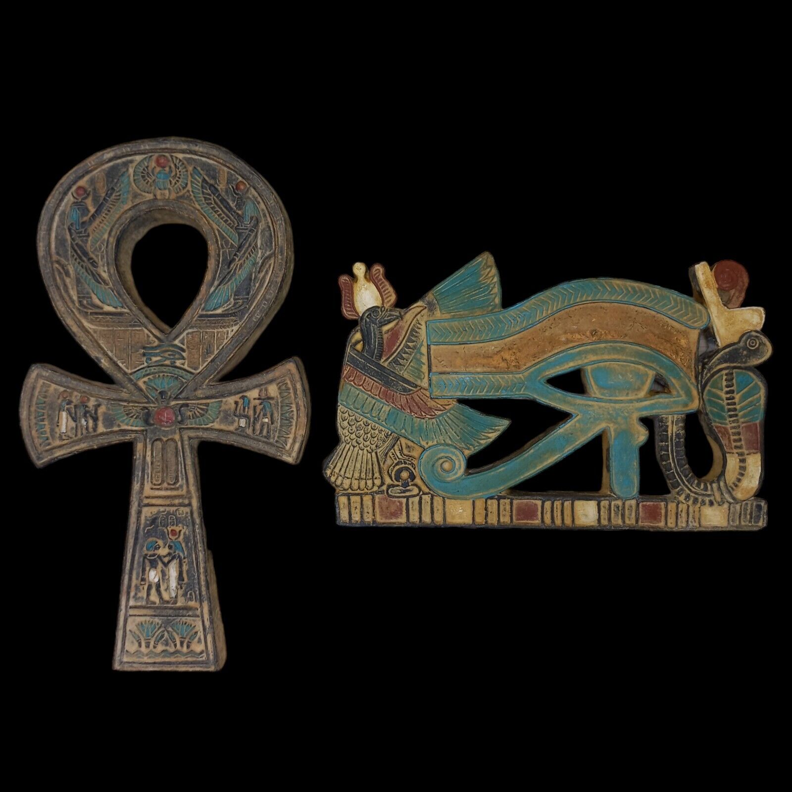 RARE ANCIENT EGYPTIAN PHARAONIC ANTIQUE EYE OF HORUS AND KEY OF LIFE STELLA