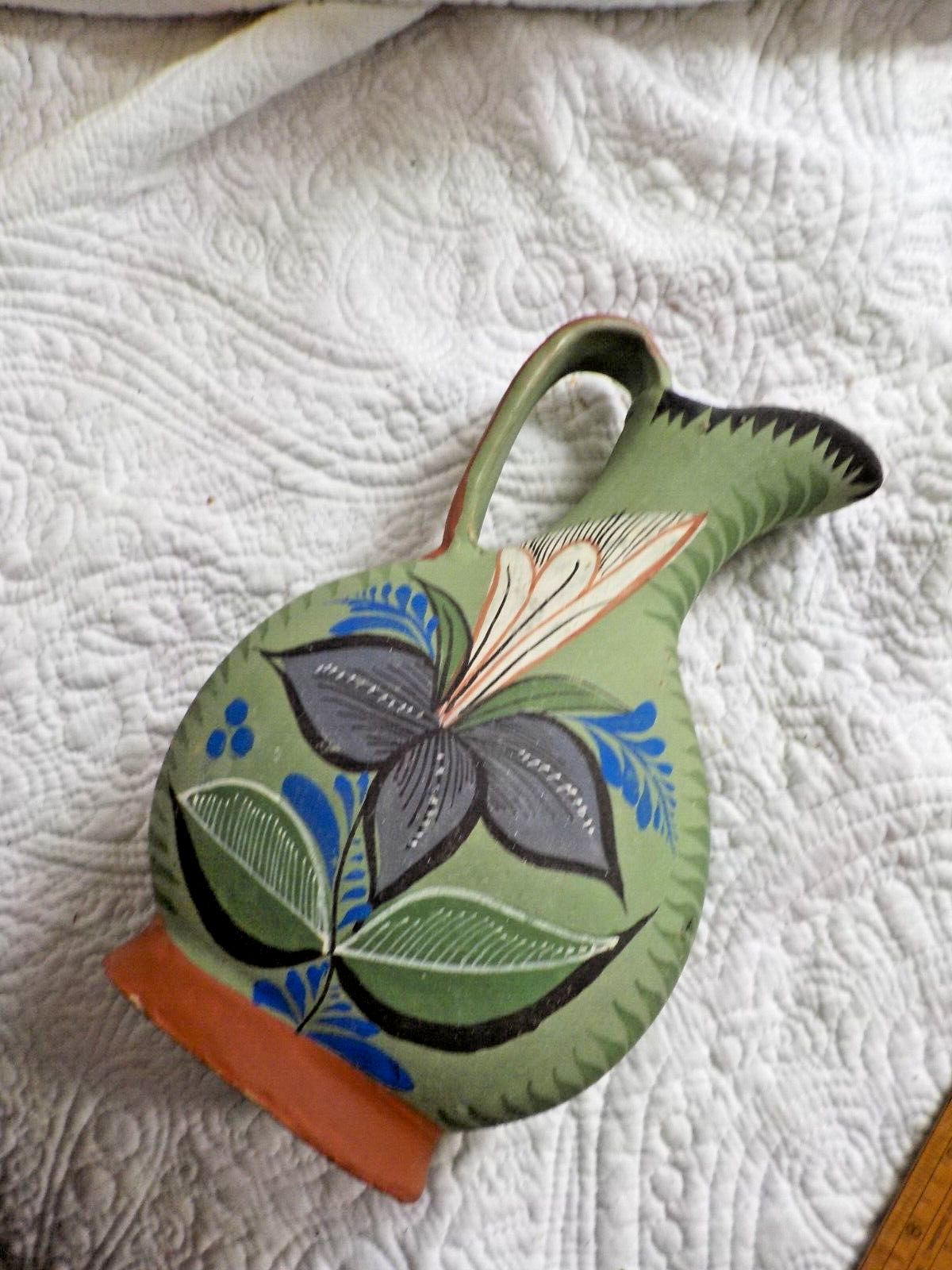 Vintage Mexican Pottery Pitcher opaque ware 10.5\