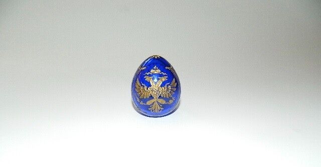 Russian Blue Imperial Faberge Glass Egg (Double Headed Eagle/Crest Nicholas II)