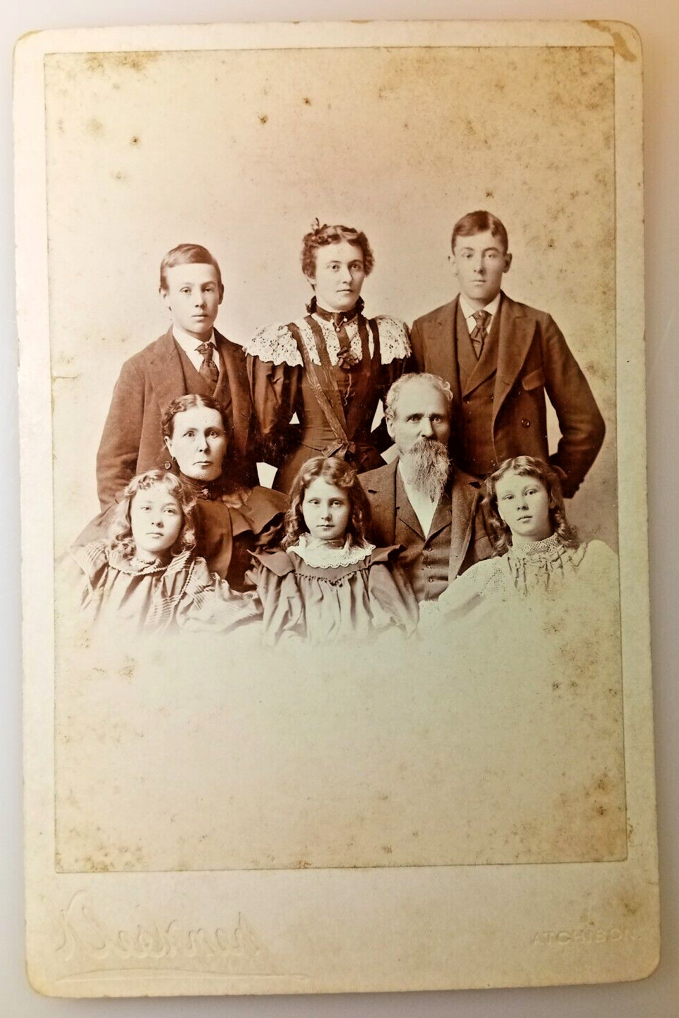 Antique Cabinet Card Photo - Husband Wife Family Kid - Kleekner - Atchison KS