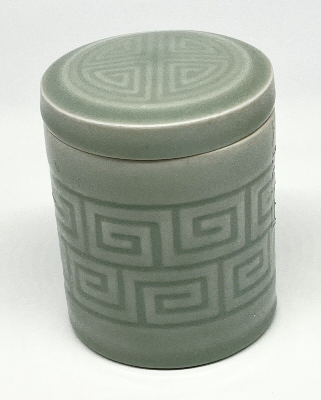 Vintage Chinese Celadon Glaze MCM Porcelain Design Lid Jar Dish Light Green