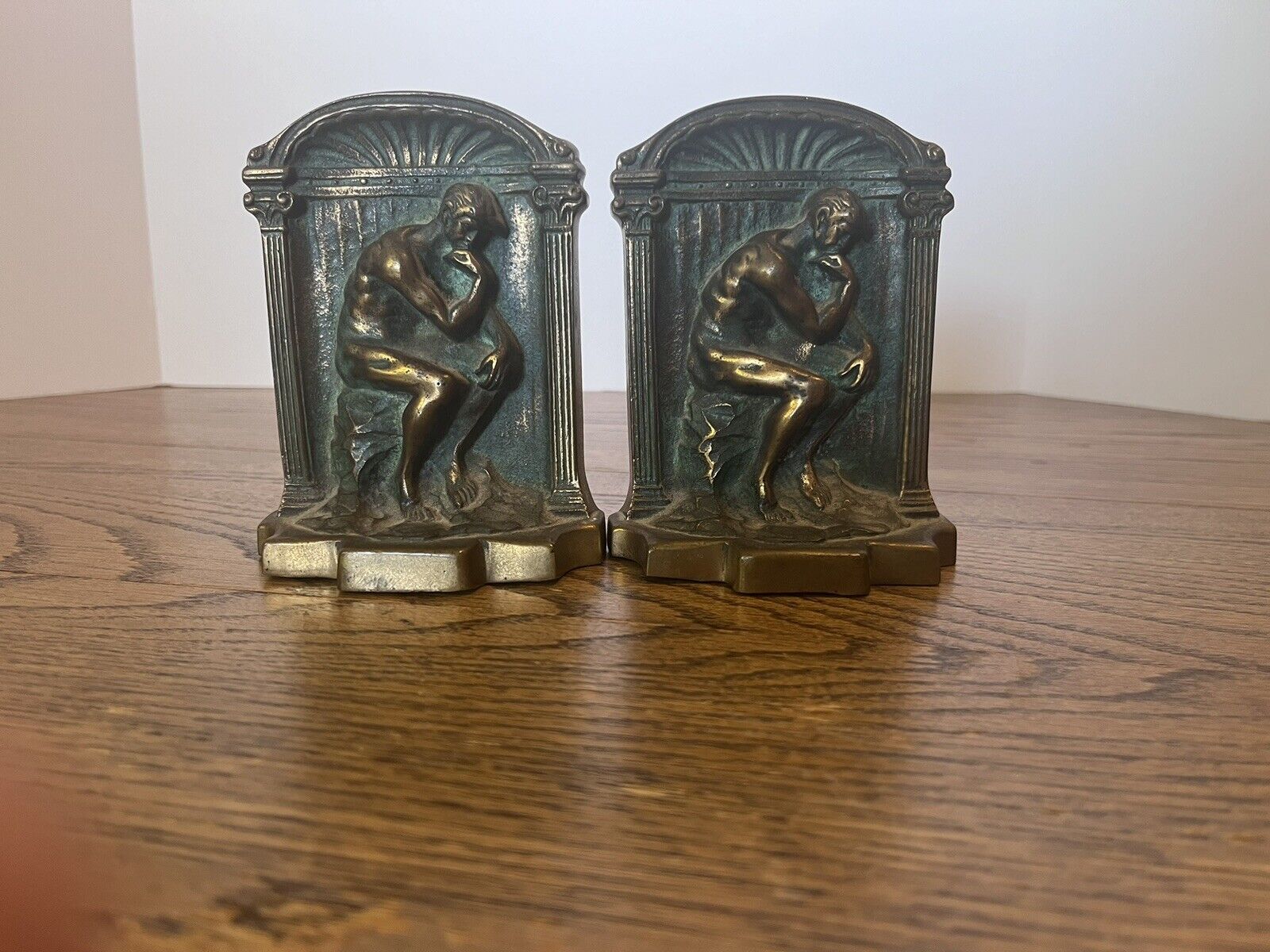Pair of Antique Bronze “The Thinker” Bookends 1920\'s Rodin Sculpture 