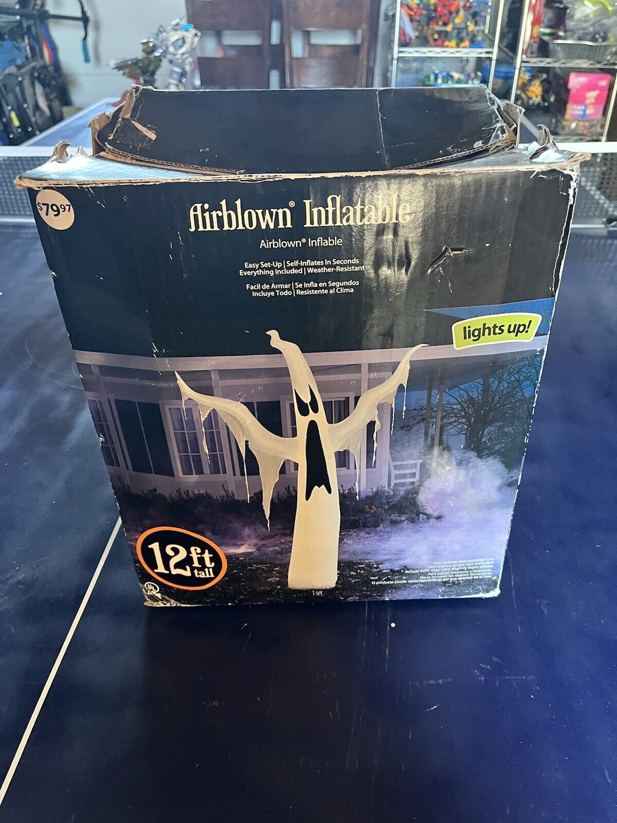 Airblown Inflatable 12ft Ghost Halloween Lights up.  No Stakes.  Comes With Box