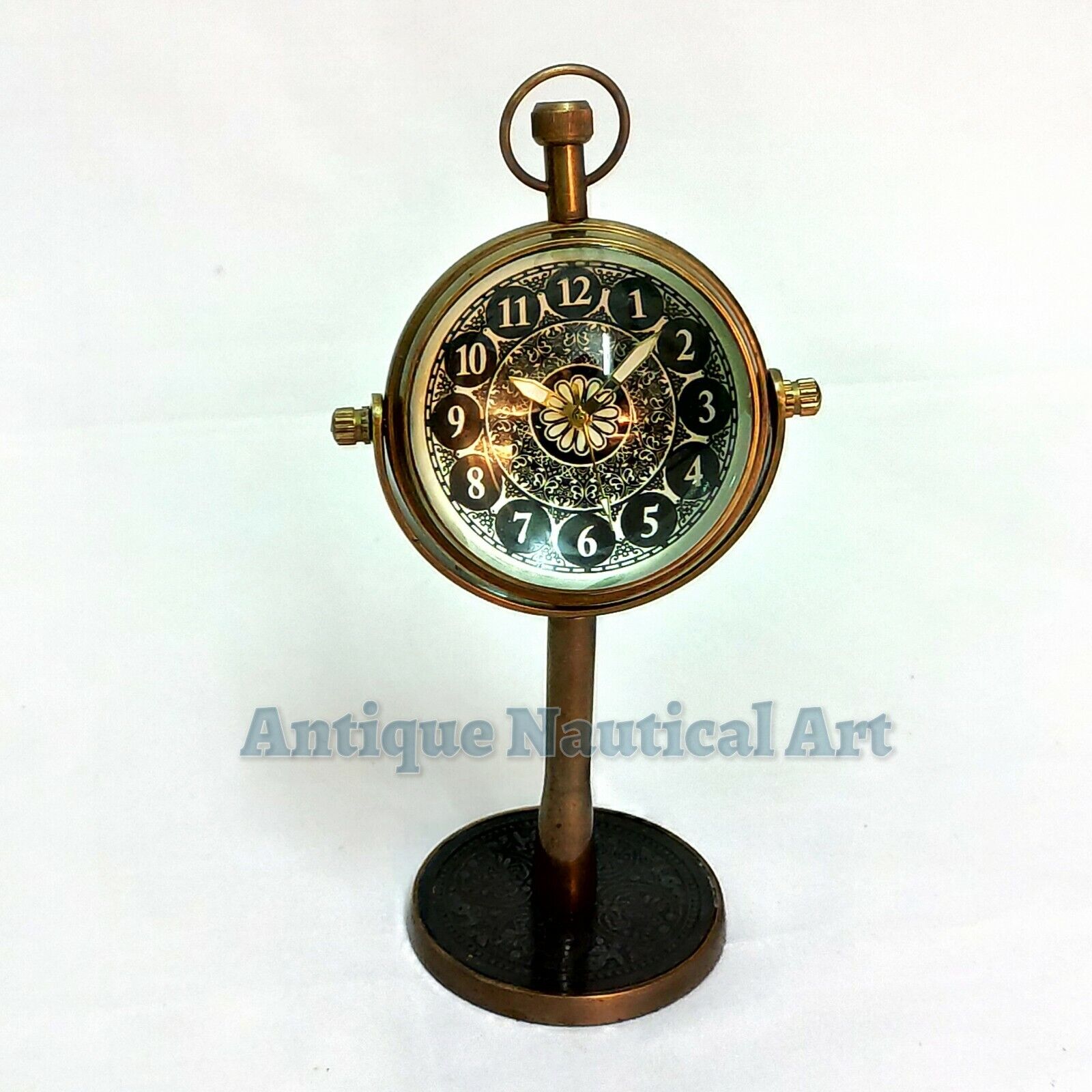 Antique Brass Desk Clock Quartz Vintage Table top Decorative