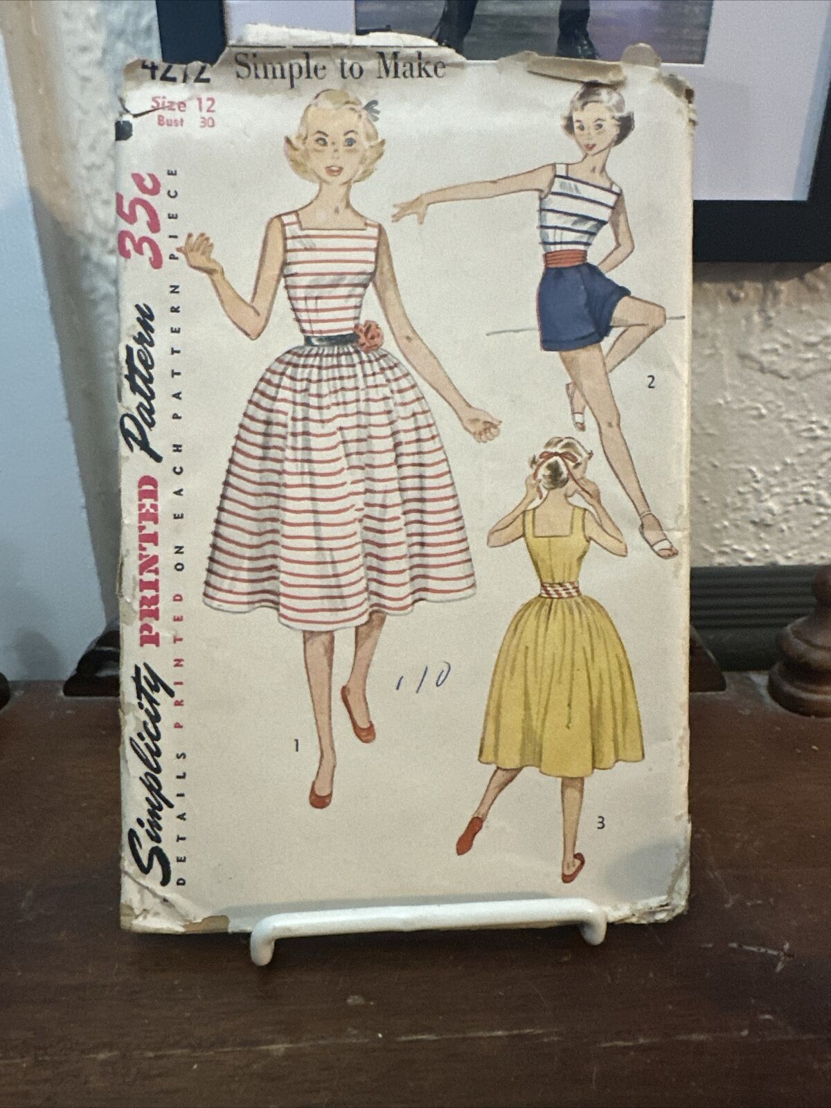 Vintage 1940s Simplicity 4272 Misses Full-Skirted Dress Sewing Pattern Sz 12/B30