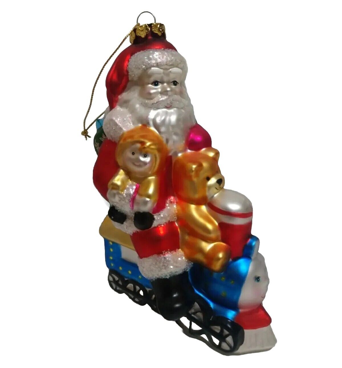 Santa Riding Train With Presents, Christmas Ornament 