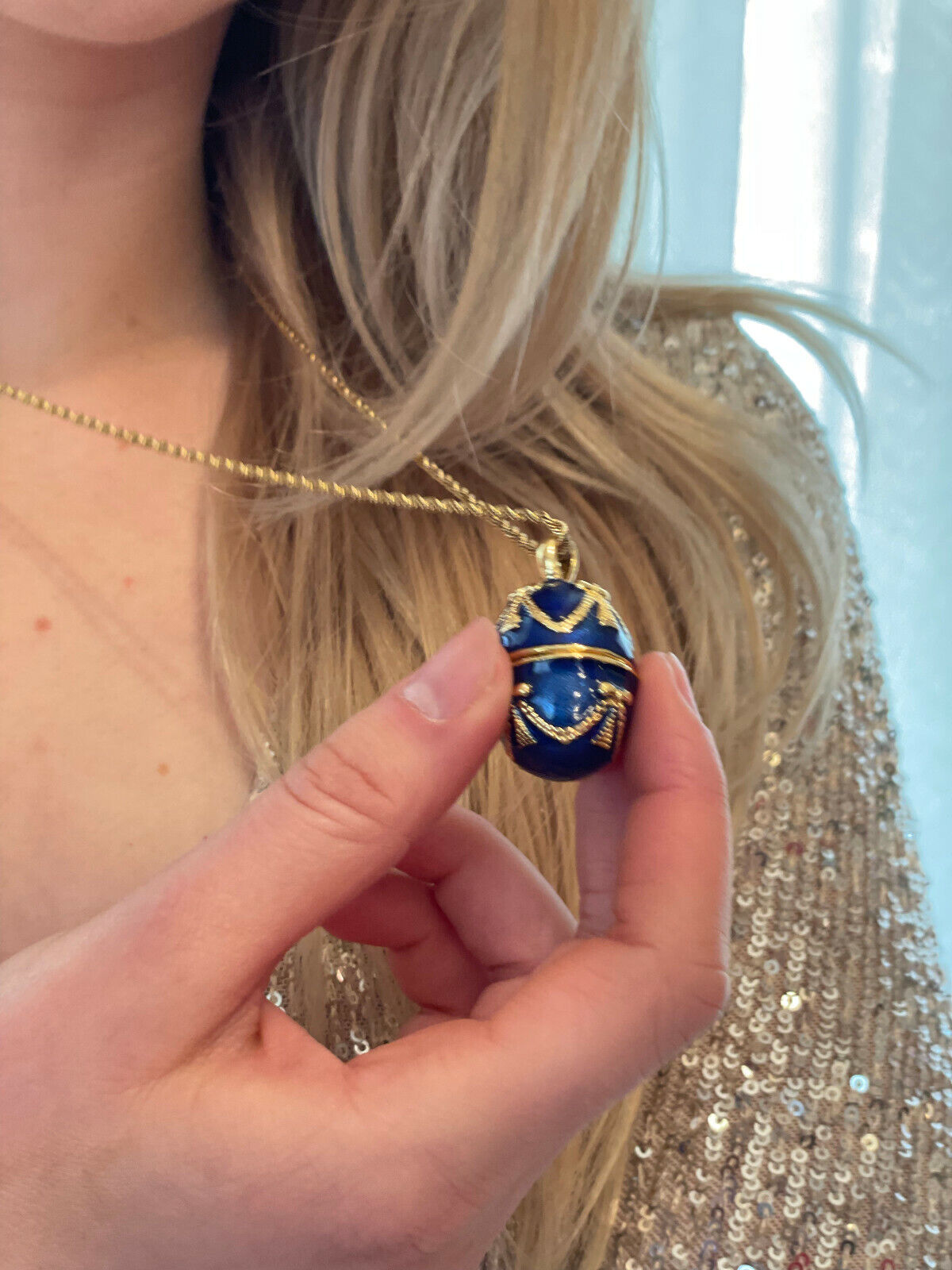 Sapphire Blue Faberge Egg Jewelry Handmade Desgner Pendant Necklace Bracelet 24k