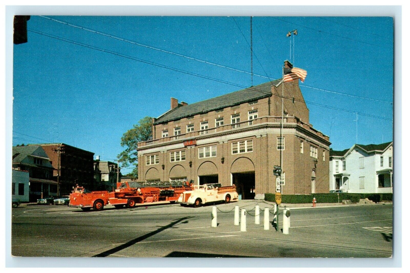 c1950's Central Fire House Middletown New York NY, Fire Truck Front Postcard