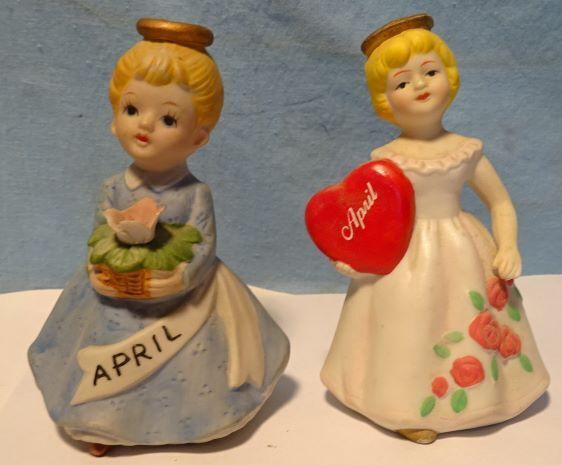 ** PAIR - TWO (2) DIFF - VINTAGE - Birthday Girl ANGELS - for APRIL