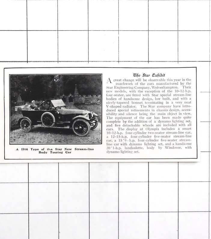 1913 Star Engineering Company, Wolverhampton, New Streamline Body Touring Car