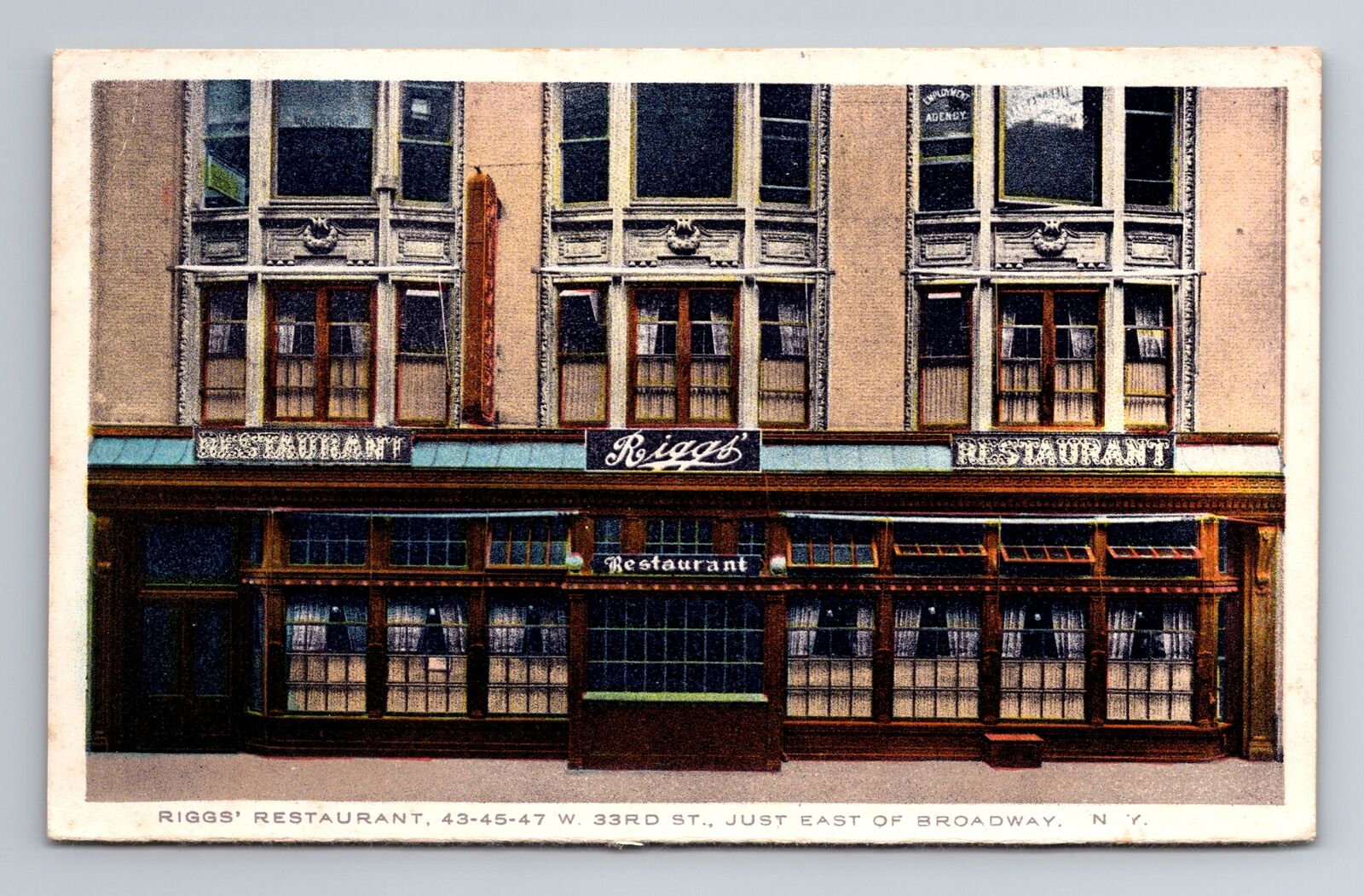New York City NY, Rigg\'s Restaurant Entrance c1910, Vintage Postcard