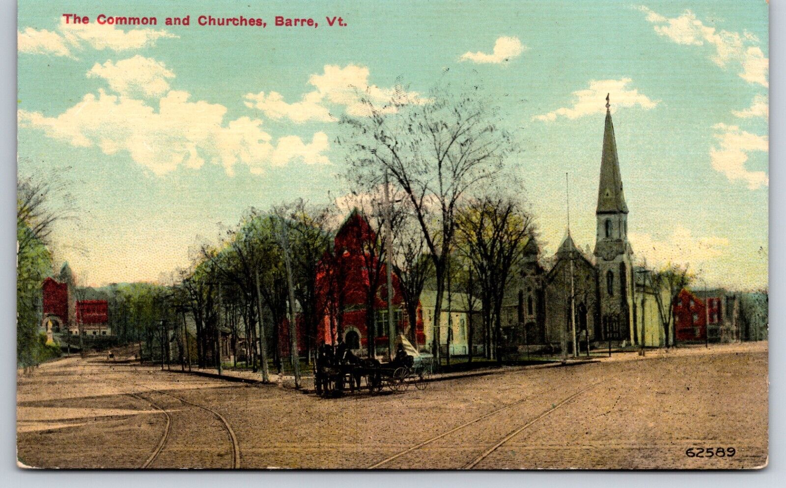 The Common & Churches c1900\'s Barre Vermont VT Vintage Postcard