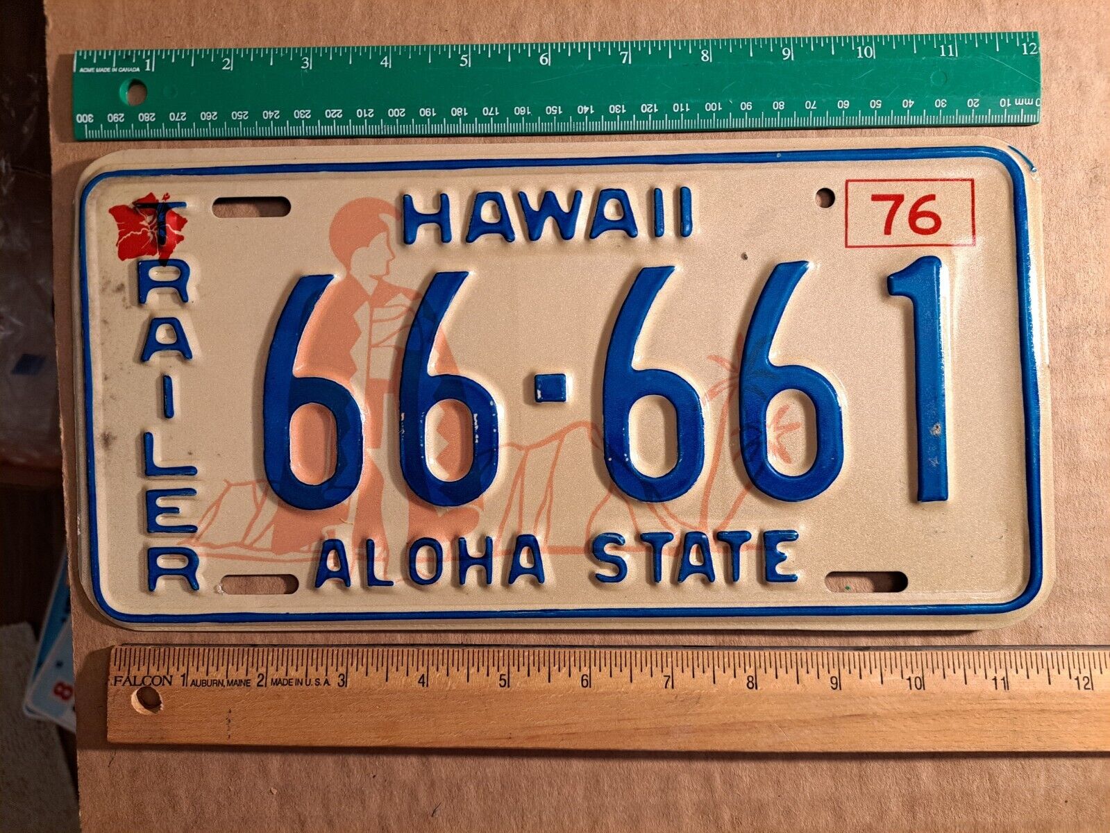 License Plate, Hawaii, 1976 Bicentennial, Quadruple 6: 6666 1, 66-661