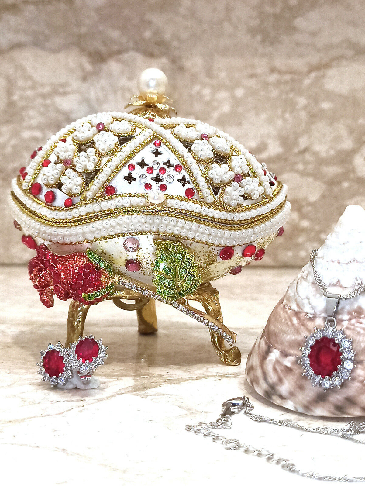 Luxury Christmas gifts for mom Faberge egg Ornament Home decor & Ruby Jewelry HM