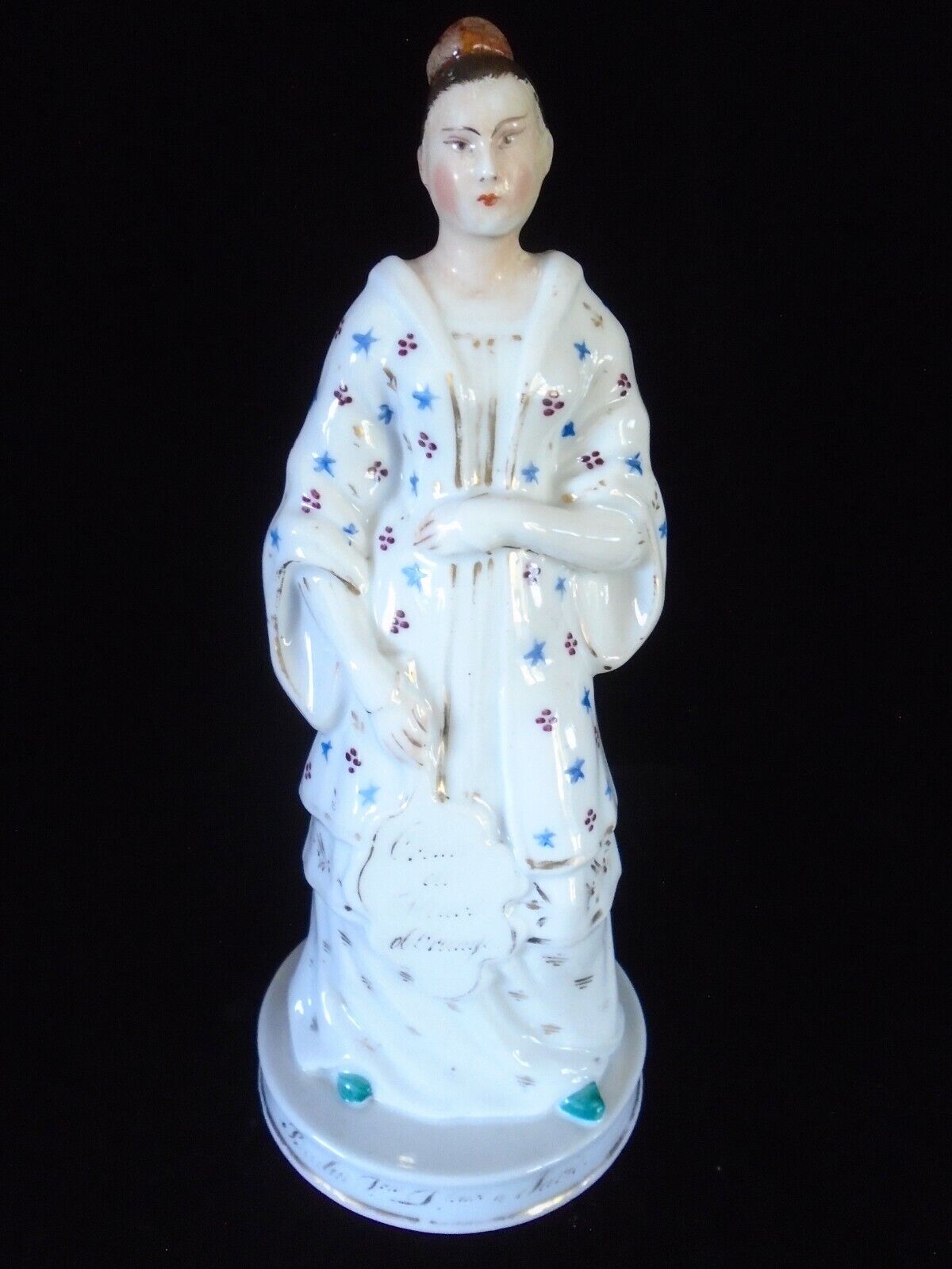 Vintage 19thc Porcelain Lady Figurine French Paris Wording larger 12\