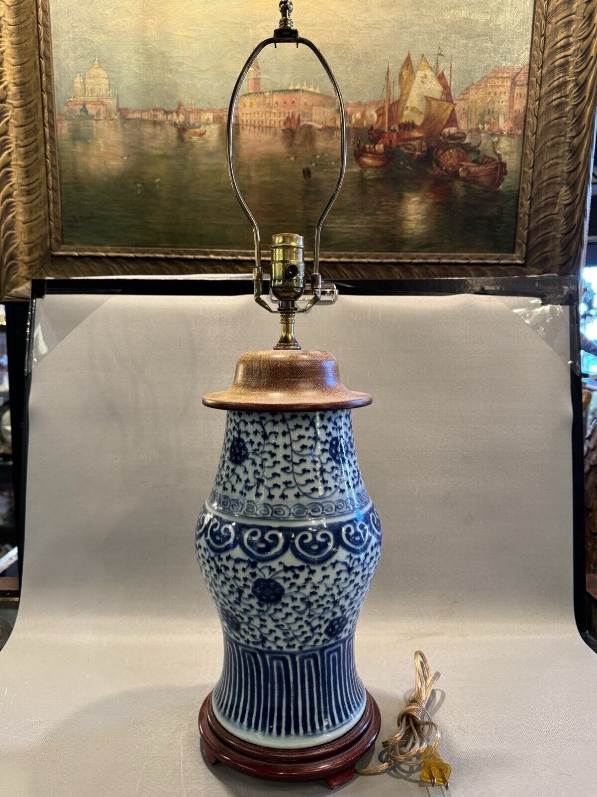 Antique Converted Blue & White Chinese Qianlong Ginger Jar Table Lamp