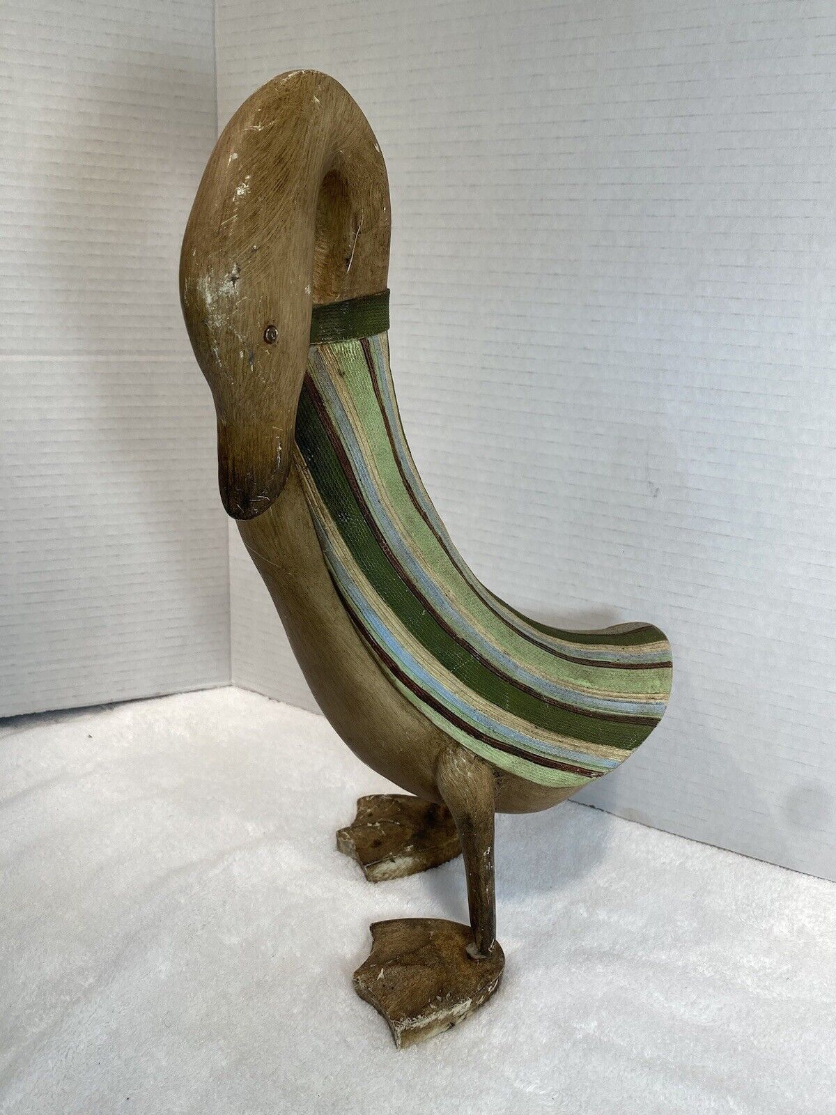 Carved Wood Duck With Overcoat On