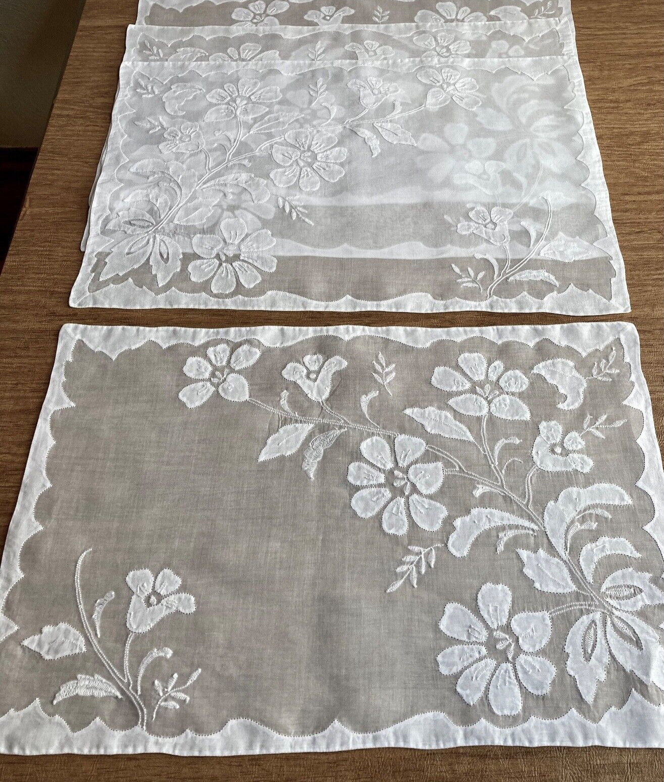 8 Vintage Antique White ORGANDY PLACEMATS with Graceful Floral Design