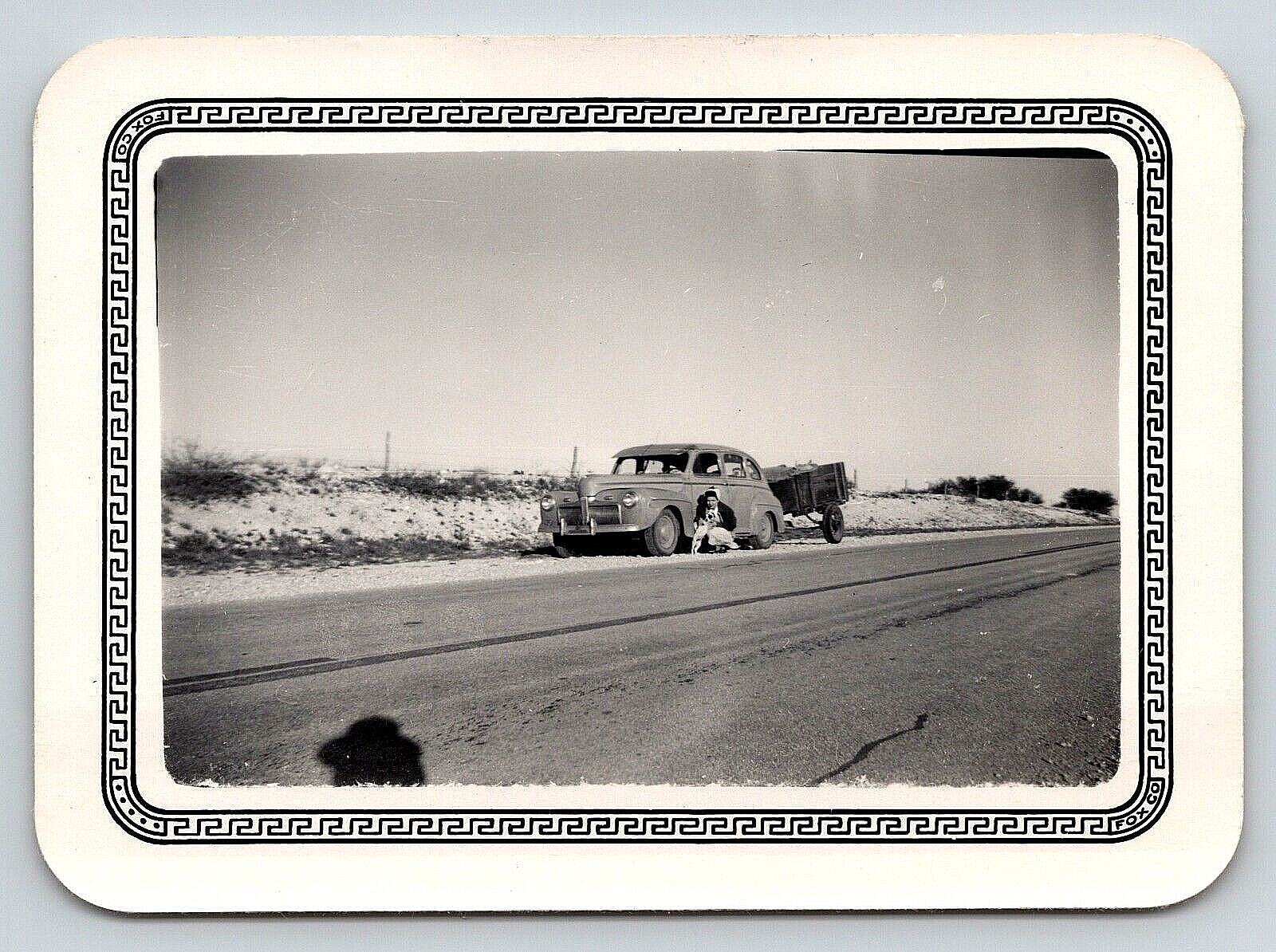Original Vintage Antique Photo Car Ford Super Deluxe Lady Dog Trailer Road 1949
