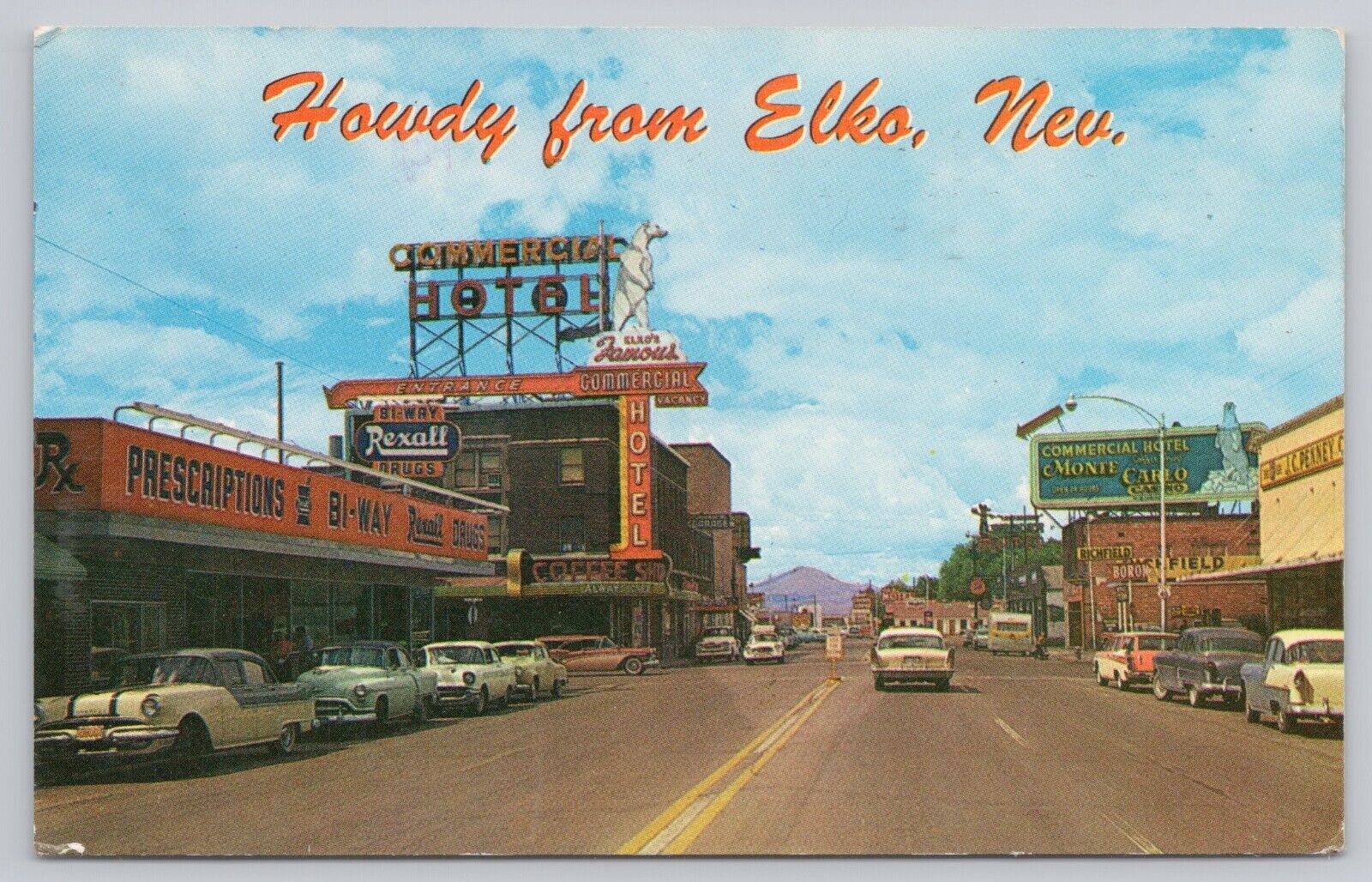 Elko Nevada, US Highway 40 Street View Old Cars Shops Signs, Vintage Postcard