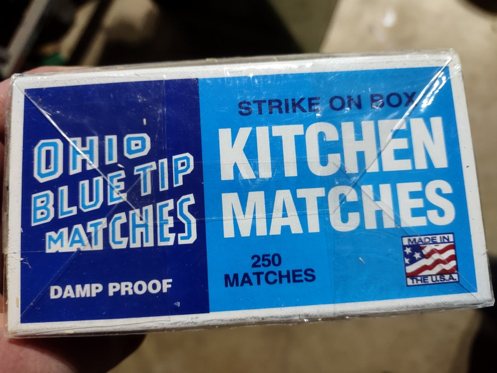 3 VINTAGE Sealed Ohio Blue Tip Strike On Box Wood Kitchen Matches 