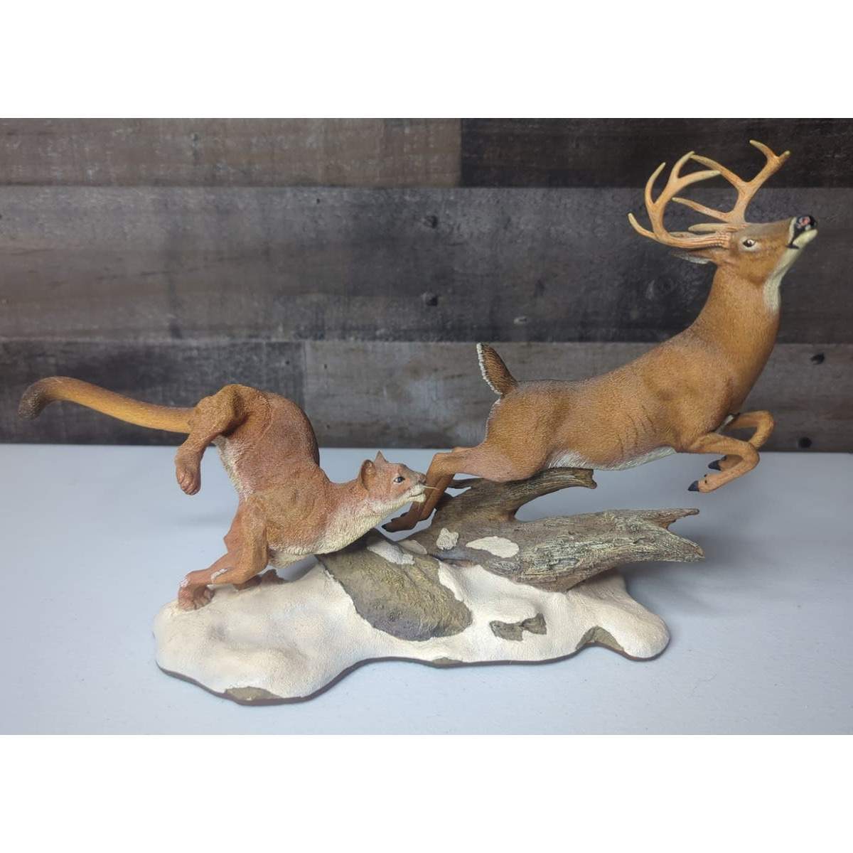 Vintage Danbury Mint Nick Bibby Hot Pursuit Sculpture Mountain Lion with Deer