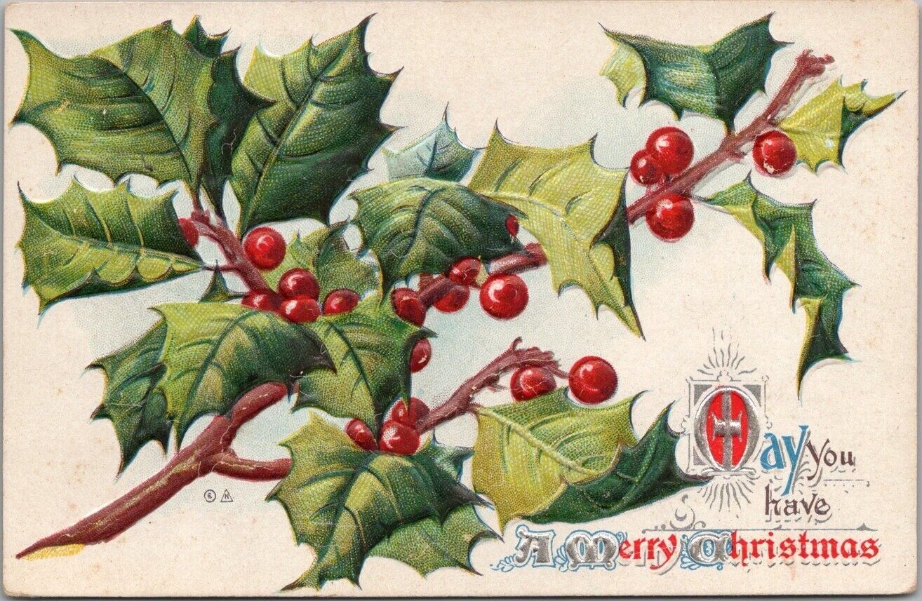Vintage 1910s MERRY CHRISTMAS Embossed Greetings Postcard \