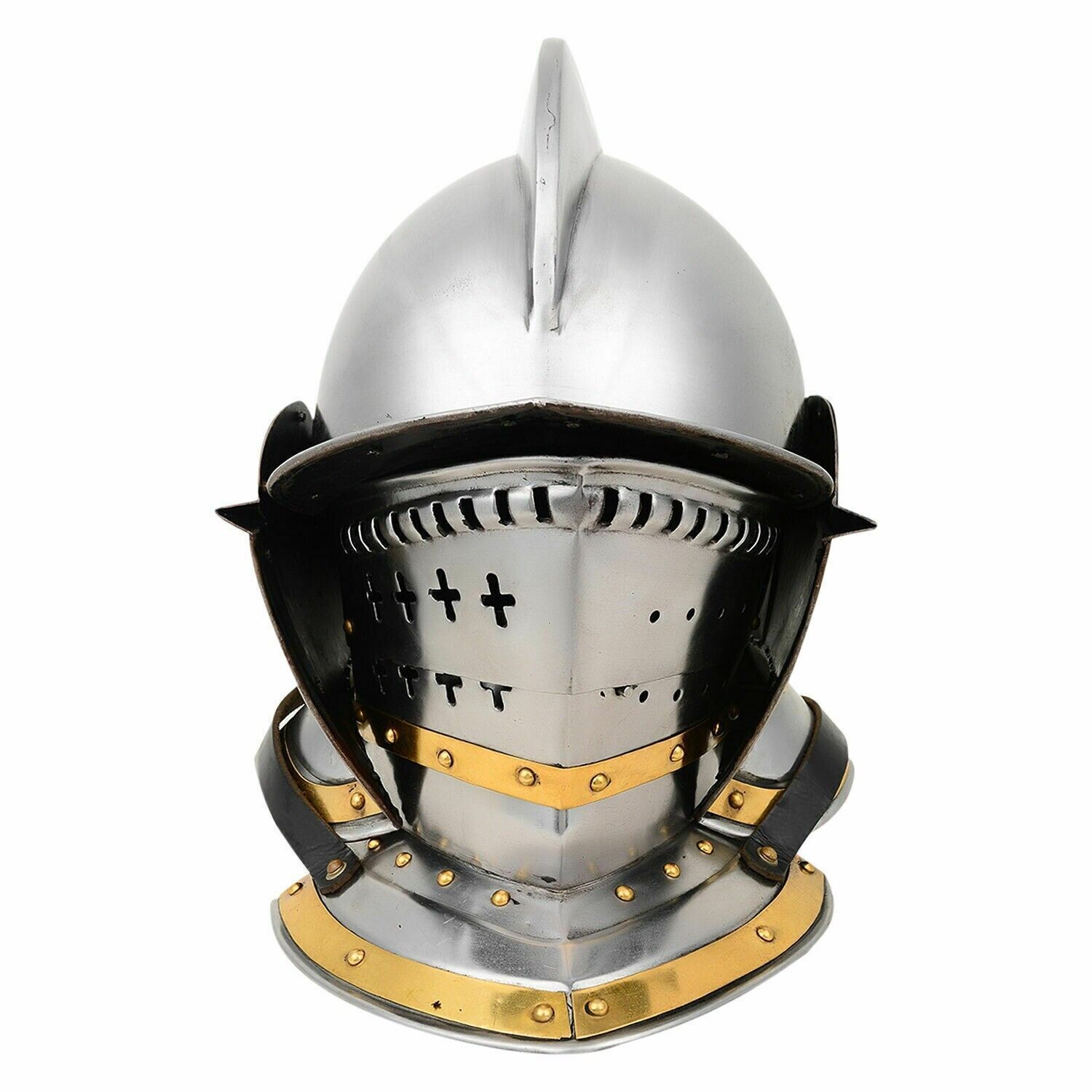 Medieval Antique Steel Burgonet Helmet Medieval Armour Steel & Brass Helmet