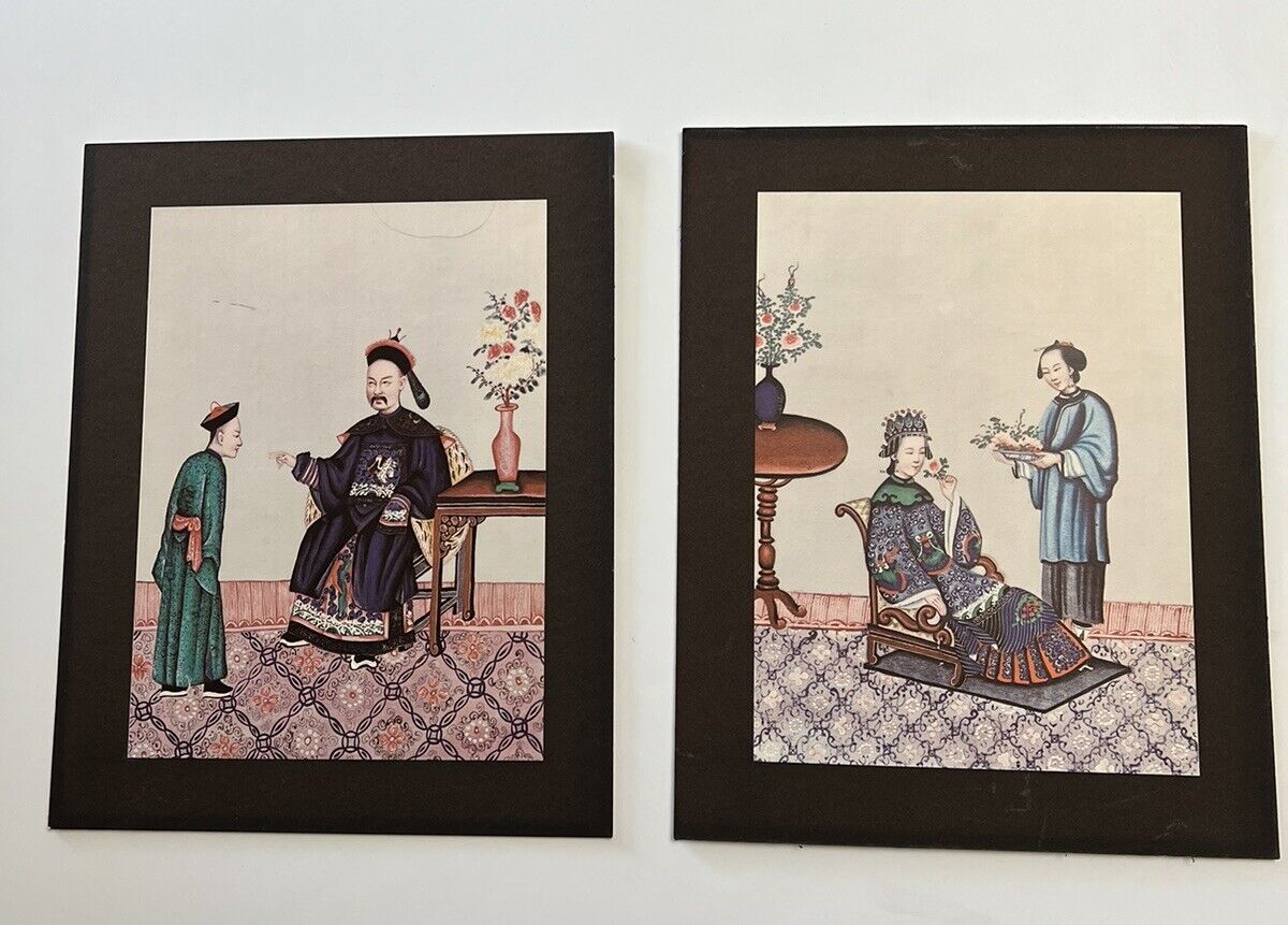Vintage Oriental Chinese Lady & Man Couple with Servants Art Prints