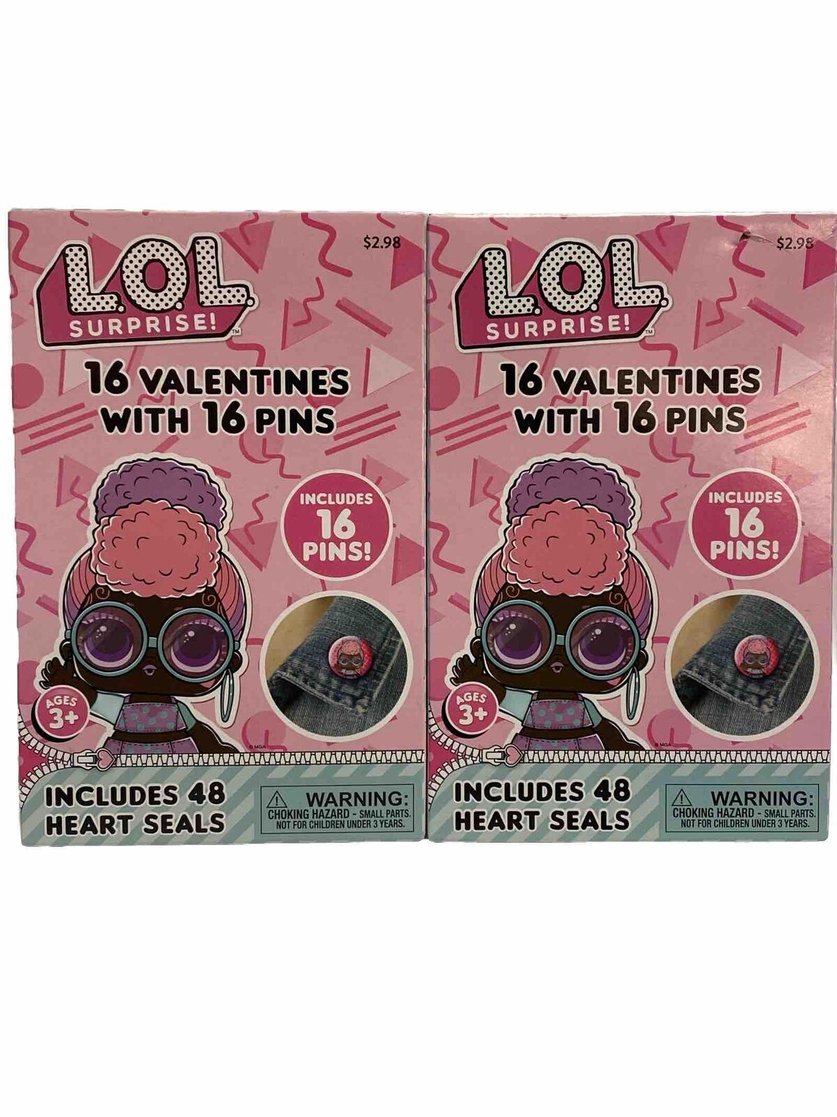 Lot 2- MGA LOL Surprise 16 Valentines 16 Pins + 48 Heart Seals Craft Art Party