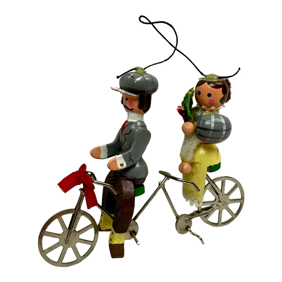 Vintage Kurt Adler Victorian Couple Tandem Bicycle Bike Christmas Ornament Wood