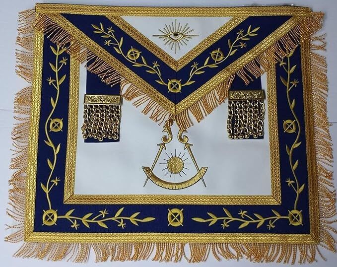 Masonic Apron-Embroidered Past Master Apron Royal Blue With Gold Fringe