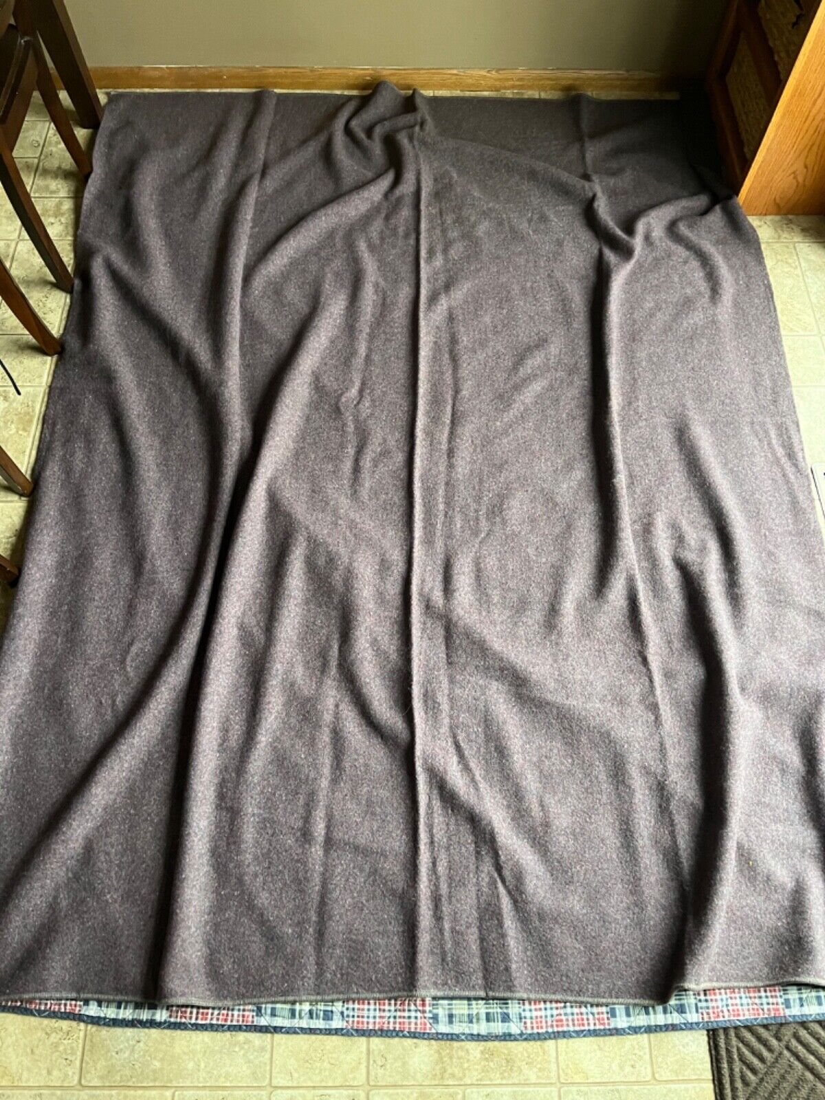 Large Vintage Wool Camp Hunting Blanket Grayish Blue 73 x 91 Great Condition