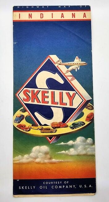 Vintage 1950's Skelly Oil Company folding INDIANA HIGHWAY ROAD MAP