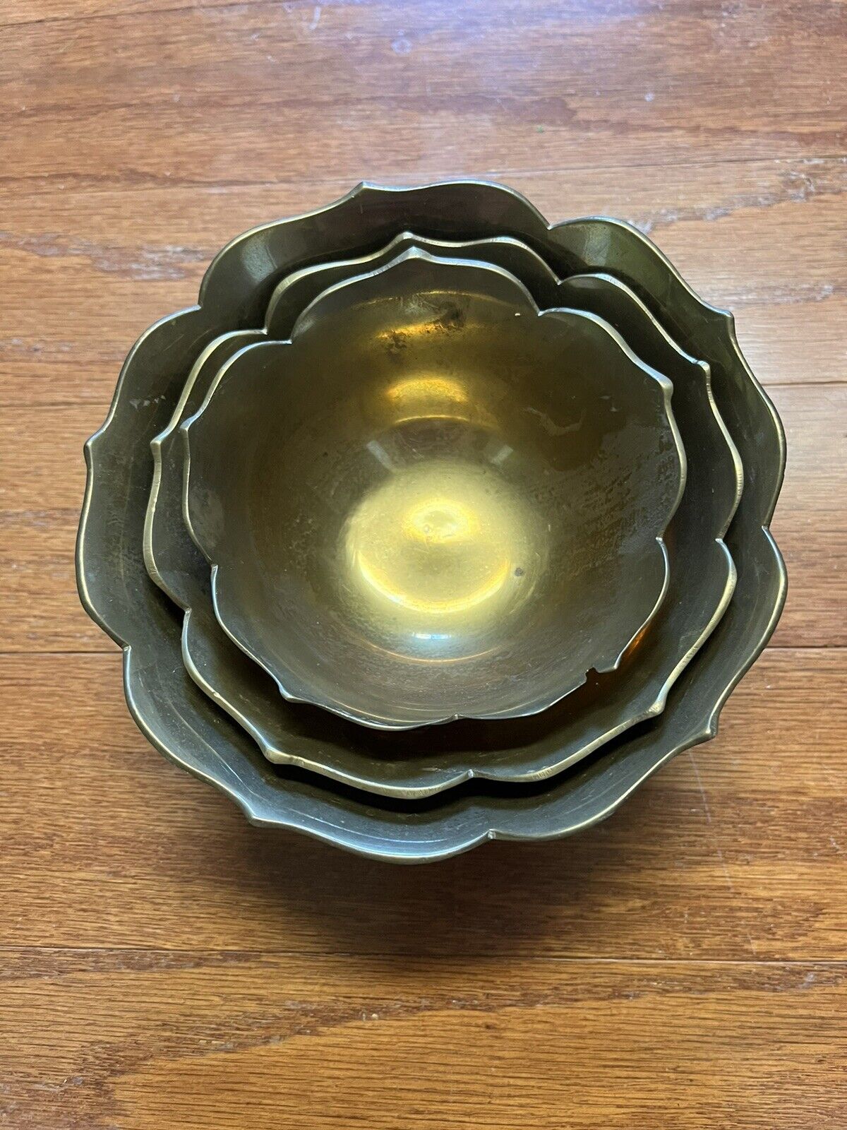 Vintage Solid Brass Lotus Nesting Bowls
