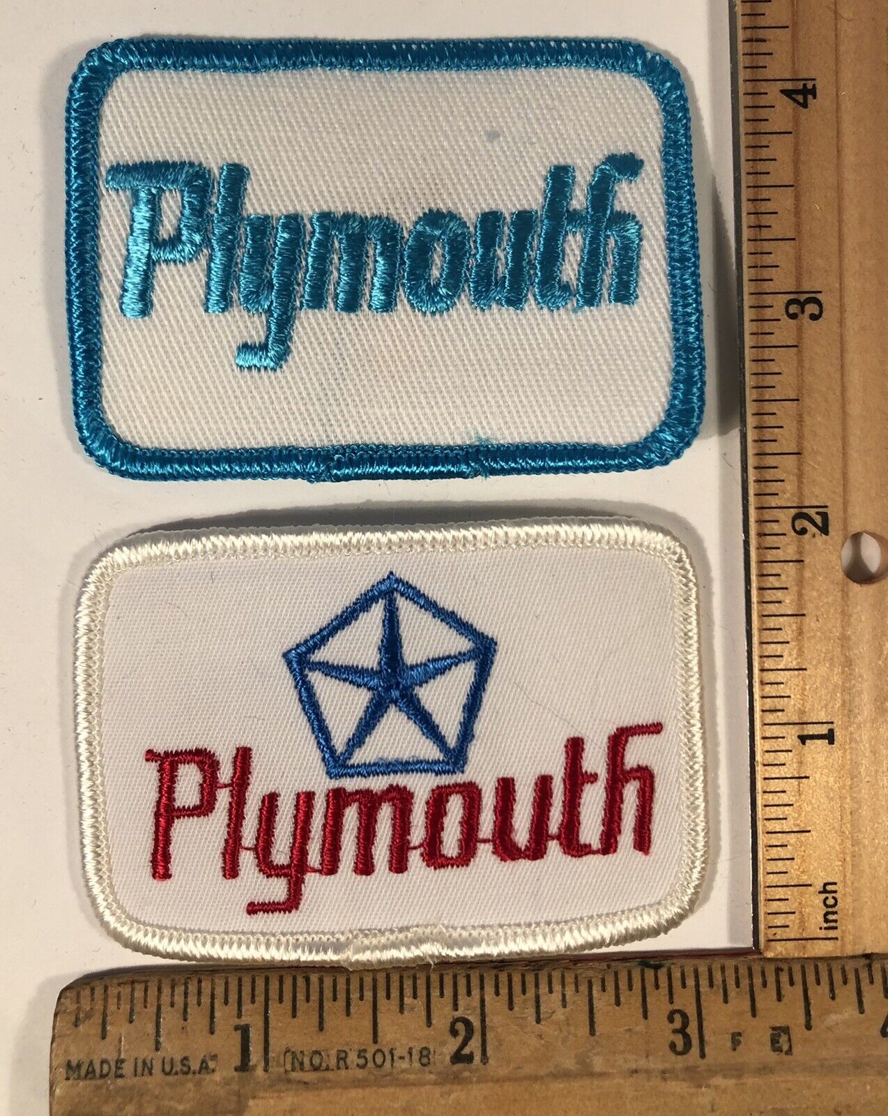 Vintage Lot Of 2 Plymouth Logo Iron On Patch Mopar Muscle Car NOS Chrysler