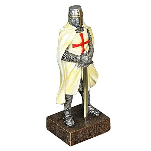 Medieval Templar Knight In Battle Holding Sword Armor Statue Figurine