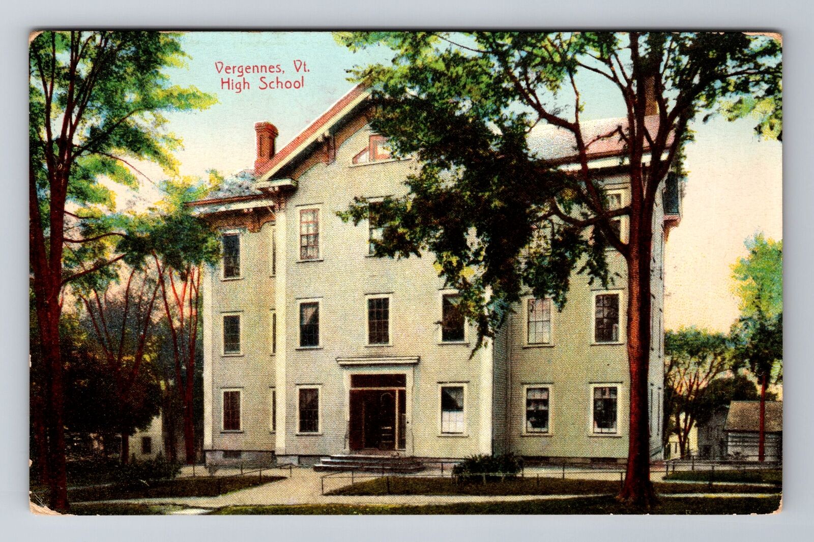 Vergennes VT-Vermont, High School, Antique Vintage Souvenir Postcard