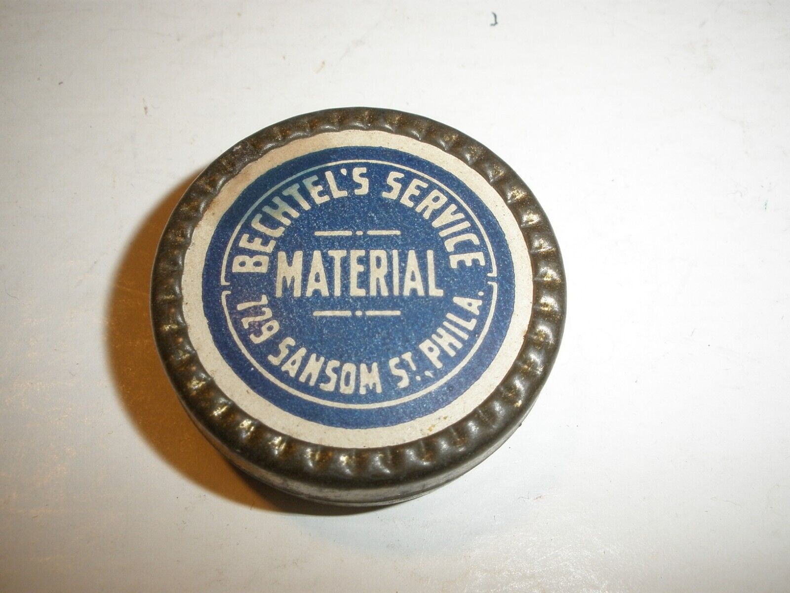 Vintage Bechtel\'s service Phila PA Material Tin 1.25\